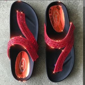 Italina Comfort Red Rhinestone Thong Sandals